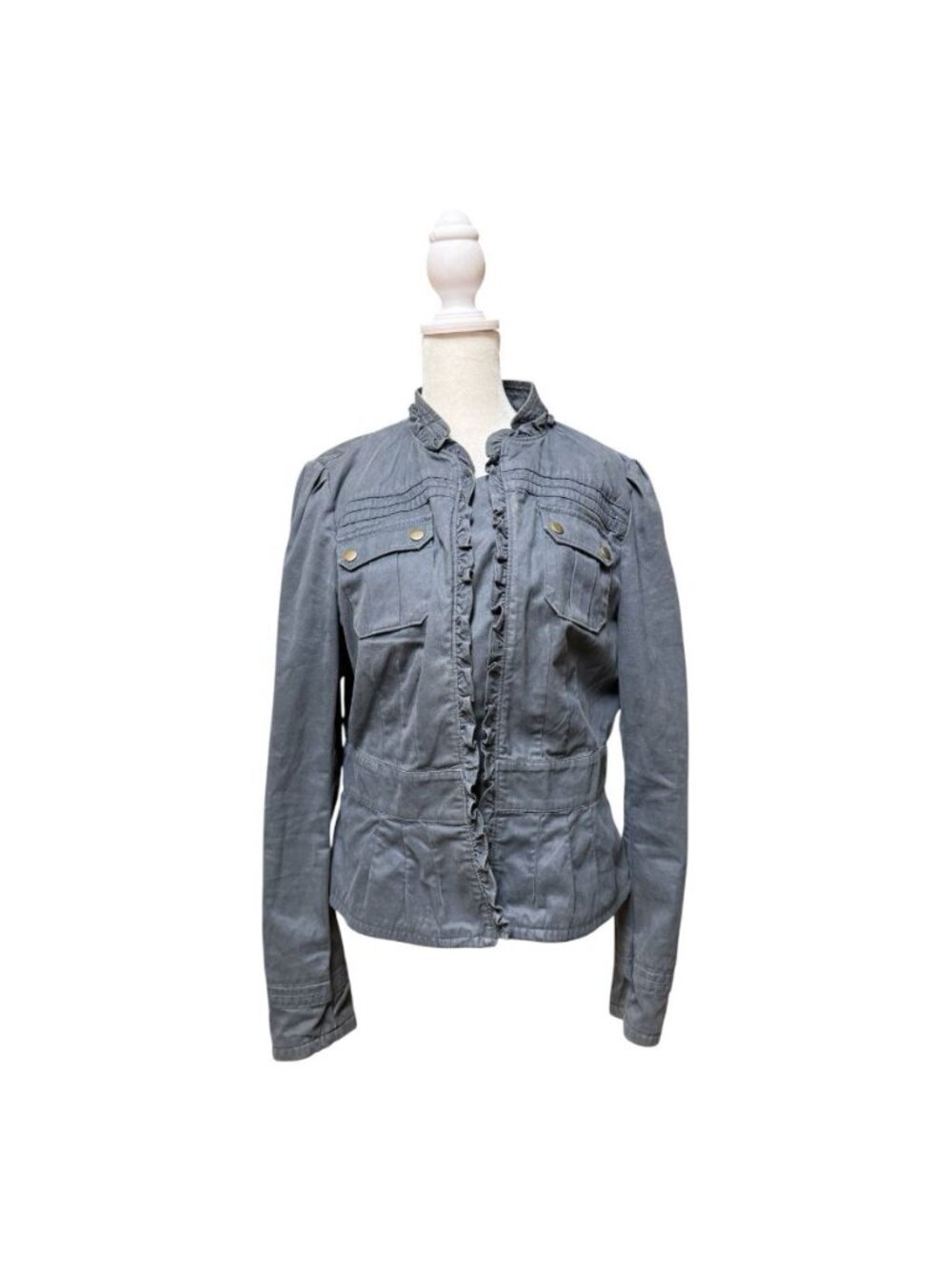 Banana Republic Gray Ruffle Trim Utility Jacket 100% Cotton Size 12